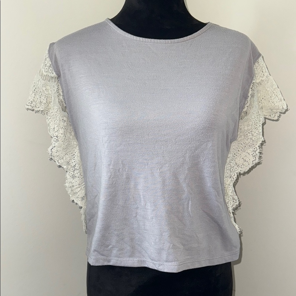 Energie Dull Grayish/Purple Sleeveless Crop Ruffled Tee